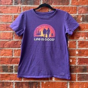 Life Is Good Womens Medium Purple Cowboy Sunset Short Tshirt Tee